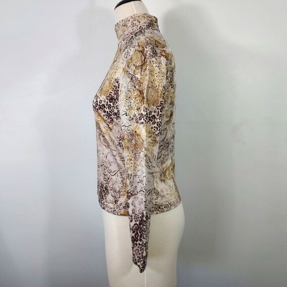 St John Collection Mock Neck Shirt Top Size 8 Long Sleeve Back Zip Mixed Print - Picture 5 of 13